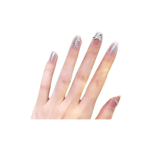 OUYUJI Ручная работа Искусственные Ногти Декоративные Ленты Средняя Уголка Овал Серебристо-белый Румяна Пятно Бант