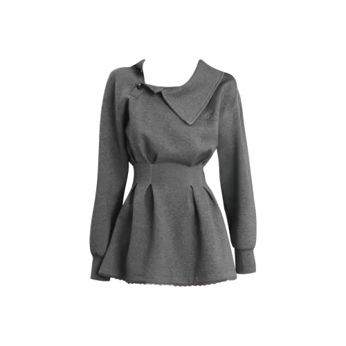 DITB Темно-серый Женские Длинные Платья с Длинными Рукавами