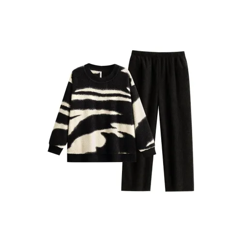 YUENEI 24360 Черный Белый Полосатый Женская Пижамная Комплект