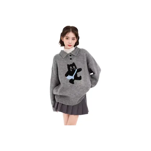 IWZI Серый Кошка Принт Женский Трикотаж