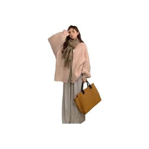 GUOZHEN Розовое пальто женское трикотажное