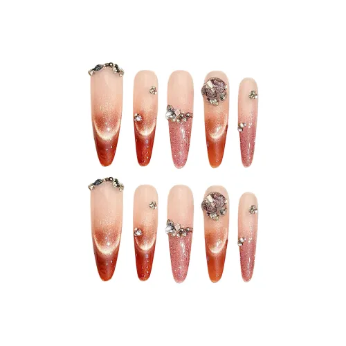 XIAMEIYU Сердцебиение Arrival Handcrafted False Nail Длинный Заостренный Розовый Градиентный Кошачий глаз 40 мм