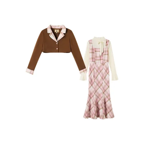 FABRIC PIG Коричневый Топ + Розовое Платье с хвостом + С подарками Brooch Женские Комплекты с юбкой