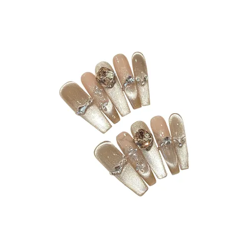 KDOW Лето Сверкающий Кошачий глаз Роскошь Длинный Handcrafted False Nail Кошачий глаз Nail Art Патч Съемный LED Лампа