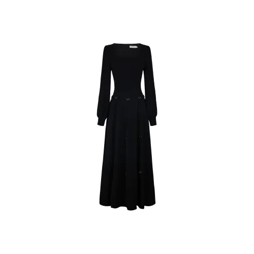 Черные женские длинные платья с длинными рукавами