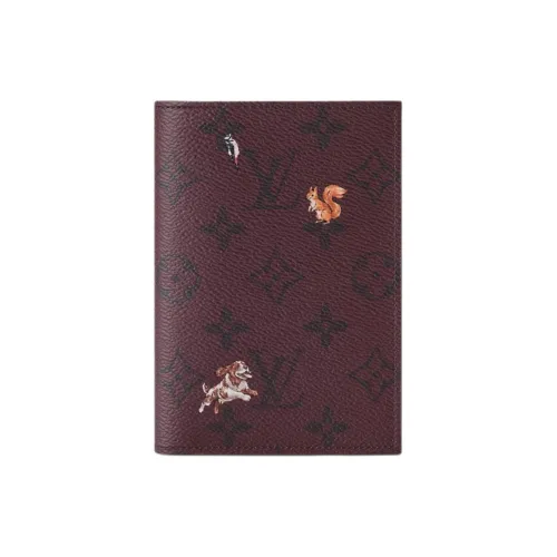 LOUIS VUITTON Monogram Forest Покрытый холст Держатель для паспорта Мужской Бордовый
