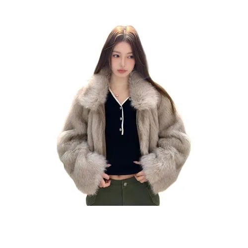 GUOZHEN Серый Бежевый Утепленный Женский Короткий Пальто