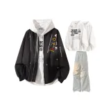 Чёрный + Случайный Свитшот + Светло-Серые Штаны