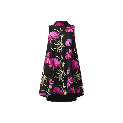 ELLIATTCOLLECTIVE Высокий воротник Мини платье в черном и розовом цветочном принте без рукавов женское