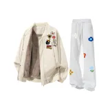 Айвори Белый + Серый Спортивные брюки