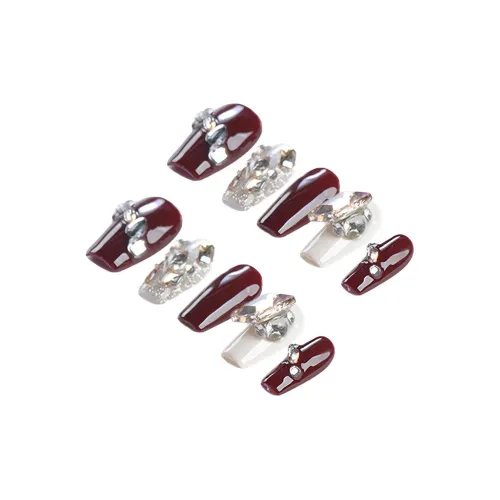 Song Biography Бургунди Сверкающий Страз Элегантность Лак для ногтей Премиум Feel 20 мм Короткий LADDER