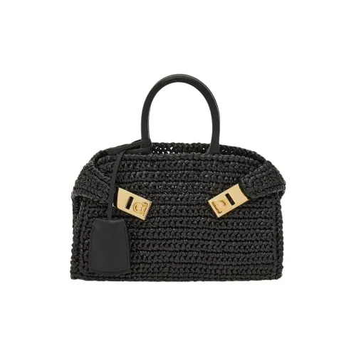 Ferragamo Телячья кожа и соломенная плетеная сумка мини женская черная