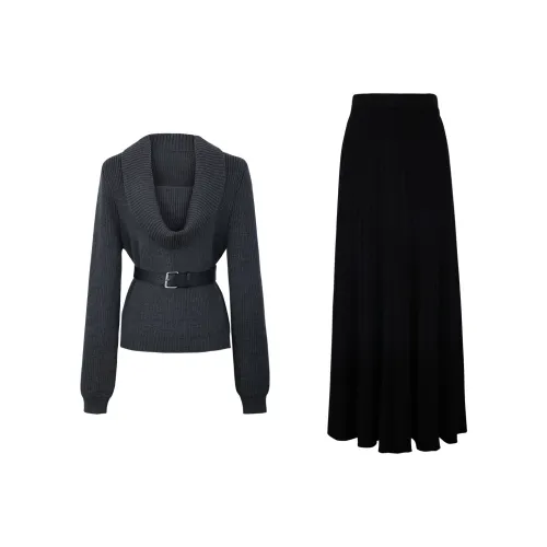 Свитер + Юбка с Ремнем Женские Комплекты Юбка