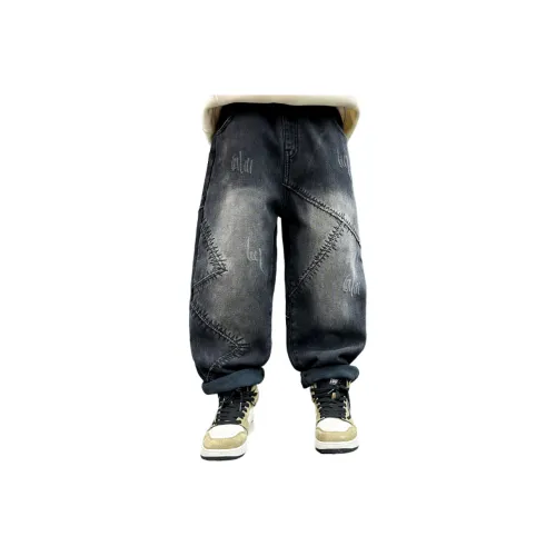 Класс Meng Jia Черные флисовые джинсы с подкладкой школьный возраст