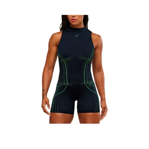 GYMSHARK Dense Синий Ярко-зеленый Женские Спортивные Майки без Рукавов