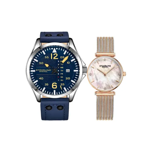 STUHRLING Кварцевые часы Кожаный ремешок Синий циферблат Унисекс