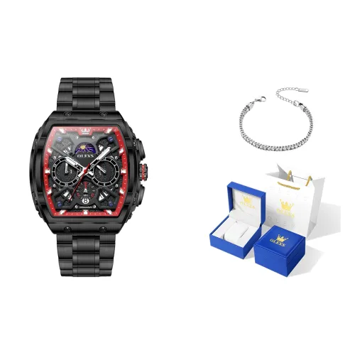 OLEVS Кварцевый механизм ремешок из нержавеющей стали мужские часы черный циферблат