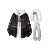 Чёрный + Случайный Свитшот + Светло-Серые Штаны