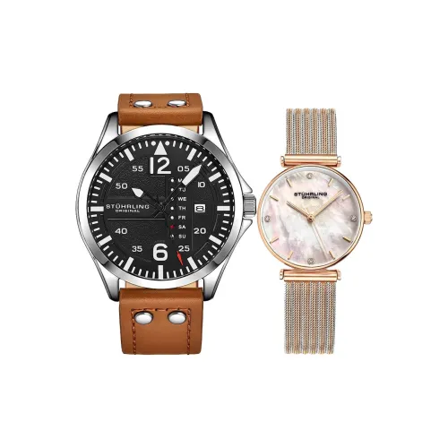 STUHRLING Watch Кварцевый механизм Кожаный ремешок Черный циферблат Унисекс