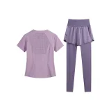 Комплект одежды (Розовый фиолетовый с коротким рукавом + Серо-фиолетовые штаны)