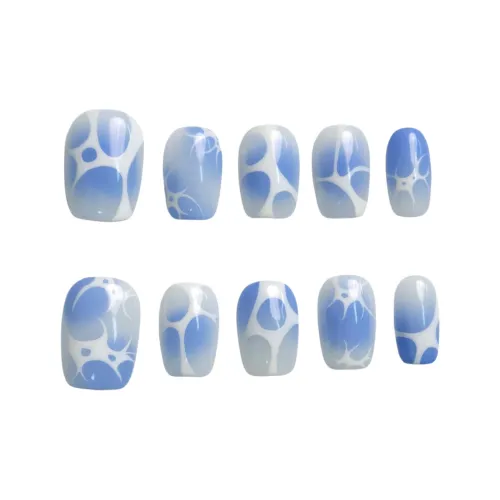 Goodbye Day Y2K Синий Stripe Ручная работа Премиум False Nail Короткий Квадратный 15 мм