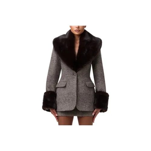 NAKED WARDROBE Blazer из искусственного меха в узоре "гусиная лапка" Бизнес-костюм для женщин