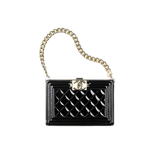 CHANEL Телячья кожа Лакированная кожа And Золотой металл Твердый Evening Bag Сумка через плечо Сумка Женские Черный