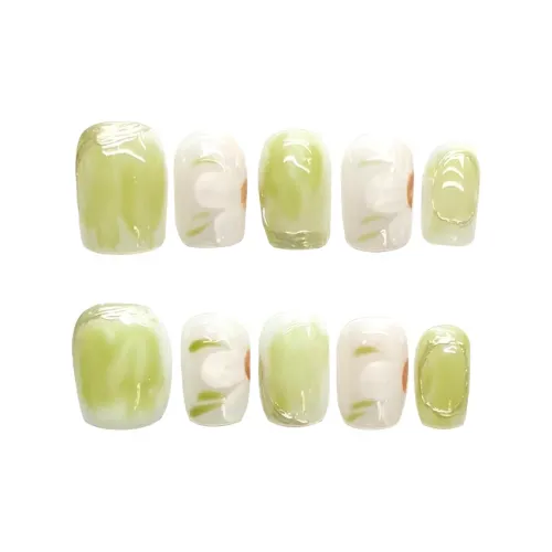 YEARNDIARY Свежий Камелия Волшебник страны Оз False Nail Короткий Квадрат And Круглый Зеленый Градиентный Стиль Инстаграм