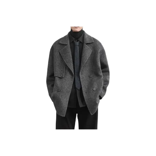 Ez Премиум Серый Смесовая Шерсть Мужское Пальто