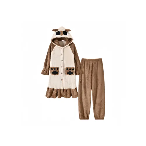 ECONICE Арахисовое масло Комплекты одежды [Халат + Брюки] Женские Пижамные комплекты