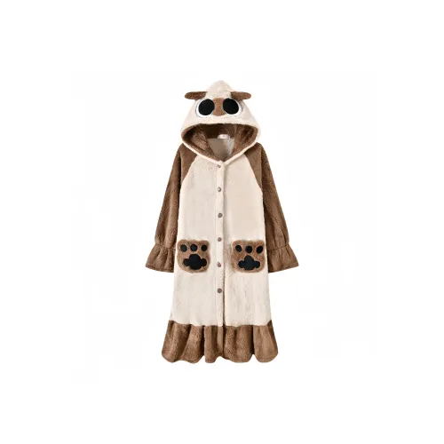 ECONICE [Утолщенный флис с подкладкой] Халат для сна с арахисовым маслом [Халат] Женские банные халаты