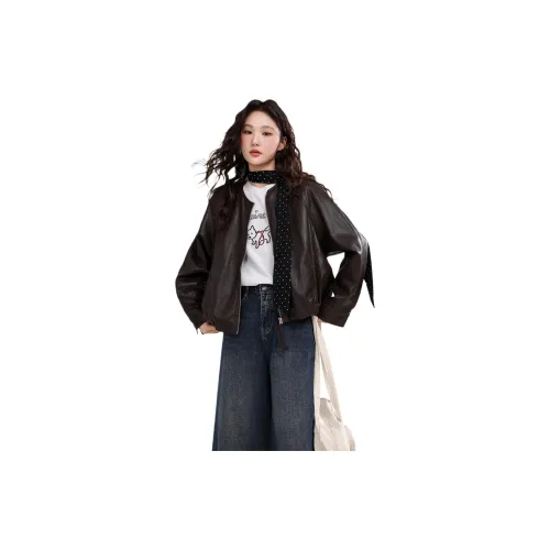 Another Alley [Порт OF Туманный] Короткий пальто байкерская куртка кожа куртка женские