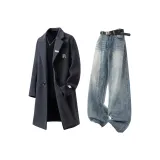 Темно-серый топ + синие штаны