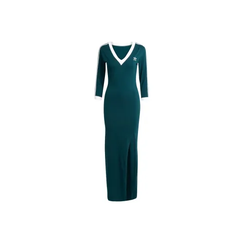 Adidas Originals Длинное платье с длинными рукавами женское зеленое