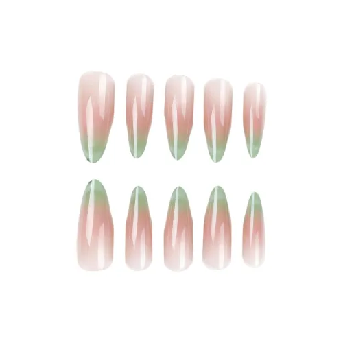 Stubborn Весенний зеленый кожа Ухаживающий элегантный Кошачий глаз Съемный False Nail Миндаль Овал Длинный Зеленый Градиентный Coquette