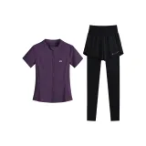 Комплект одежды (Темно-фиолетовая рубашка с коротким рукавом + черные штаны)