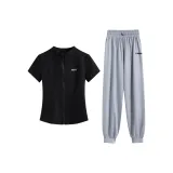 Комплект одежды (Черная рубашка с коротким рукавом + Светло-серые штаны)