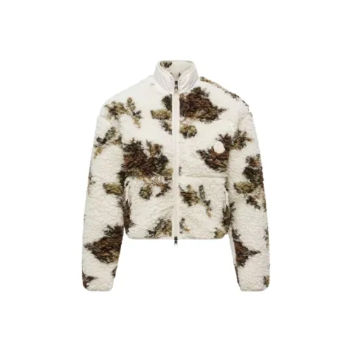 Moncler Цветочный принт Утепленный Смесовая шерсть Свитер Бархат Feel Пальто Женские