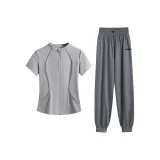 Комплект одежды (Темно-синий, серый, без рукавов, топ + темно-серые штаны)