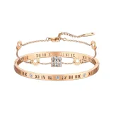 Браслет с римскими цифрами и браслет с кулоном "Маленькая круглая подвеска" [Розовое золото]