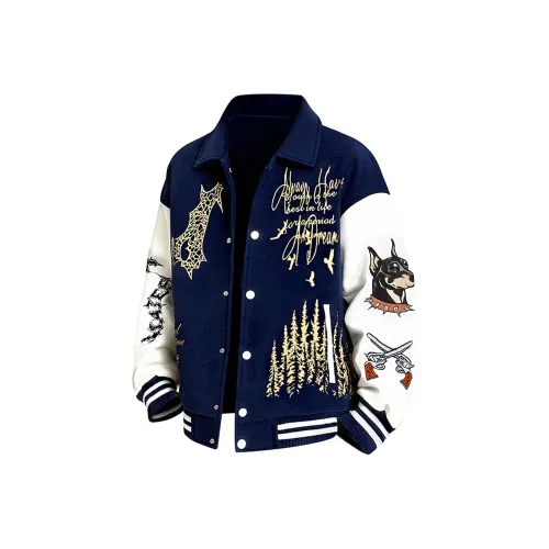 Двойная рыба Темно-синий [Плотный Вышивка Высокое качество] Унисекс Куртки