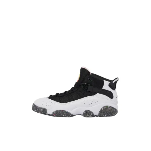 Jordan Air Jordan 6 Кольца MID Топ Детские Баскетбольные Кроссовки Белый Черный