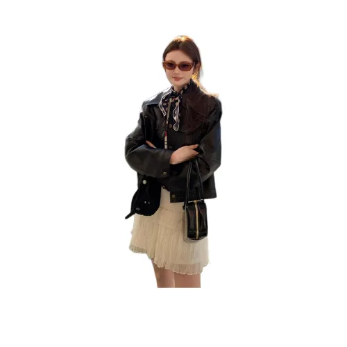 GUOZHEN Черные Женские Кожаные Куртки