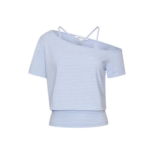 URBAN REVIVO Светло-фиолетовый синий полосы женские футболки T