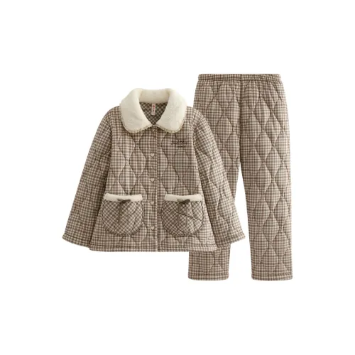 FENTENG FJ26950207 Светлый Абрикос Клетка Женский Пижамный Комплект