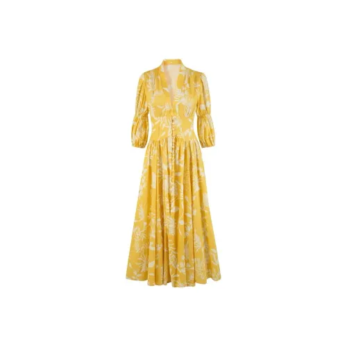 SHIRUINA Желтый Женские Длинные Платья с Длинными Рукавами