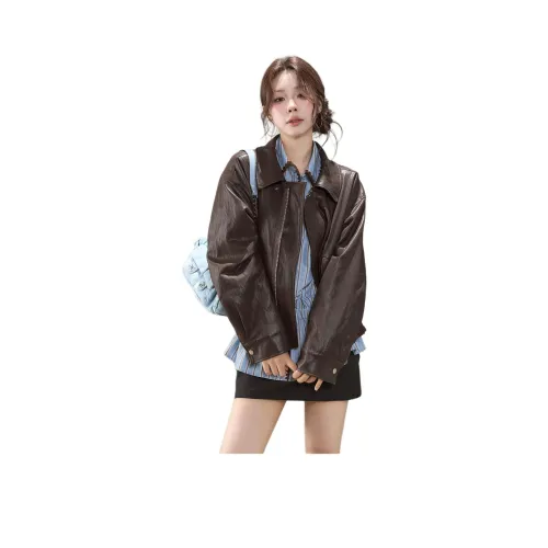MORii Коричневая кожа куртка женские куртки