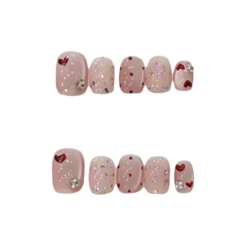 Gentle Welcome Nail Осветляющий False Nail Короткий Квадратный Розовый Смужка Милый