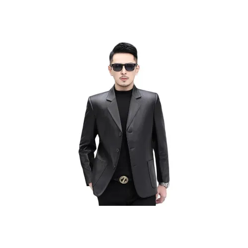 QW Три пуговицы Стиль In Черный мужской Кожаные куртки