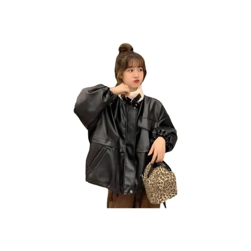 GUOZHEN Черные Женские Кожаные Куртки